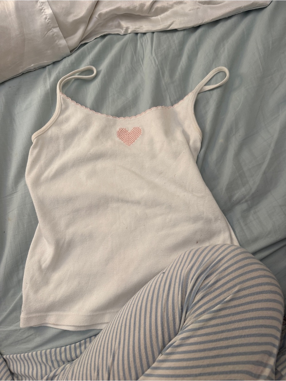 Brandy Melville White Ribbed Tank with Pink Trim